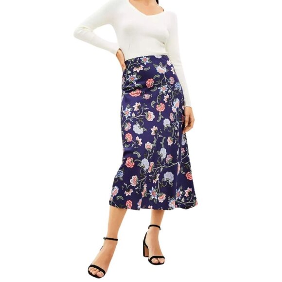 LOFT Dresses & Skirts - LOFT | NWT Floral Bias Navy Midi Skirt - Size Small 34495834